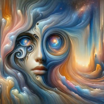 The primary subject of the image is a face with a mix of blue and orange colors. The face is surrounded by a vibrant and colorful background, which includes a sky and a building. The visual style of the image is a combination of digital art and illustration, creating a unique and artistic representation of the face. The colors and mood of the image are lively and energetic, with the blue and orange tones adding a sense of depth and contrast to the overall composition.